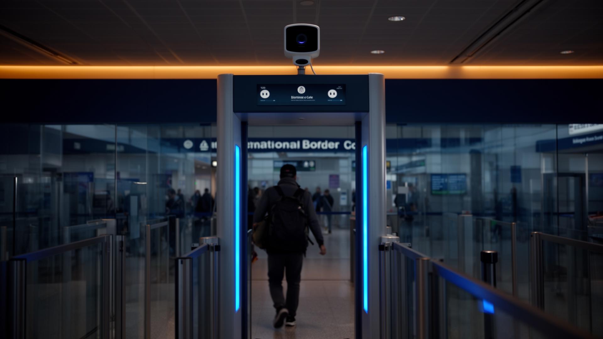 Passenger walking through a biometric eGate at international border control
